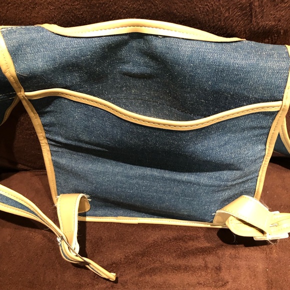Denim Blue/Tan Trimmed Lightweight Back Pack with Double Compartments. - Picture 7 of 16